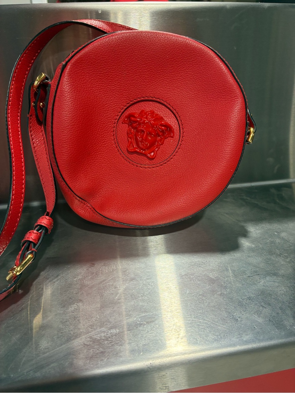 Versace Red Circular Medusa Crossbody Bag